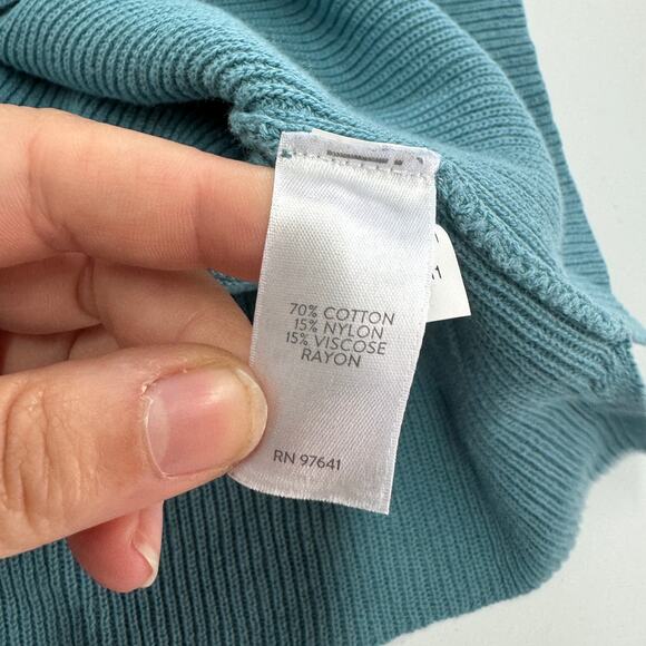 J.Jill Sweater Womens Small Blue Green Ribbed Knit V Neck Cotton - Picture 5 of 9